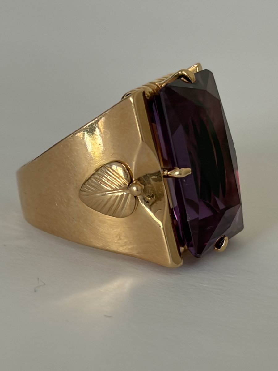 7961- Importante Bague Chevalière Or Rose Alexandrite Color Change-photo-2