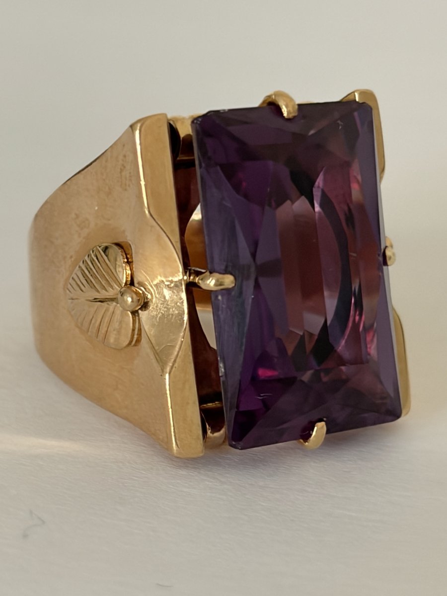 7961- Importante Bague Chevalière Or Rose Alexandrite Color Change-photo-3