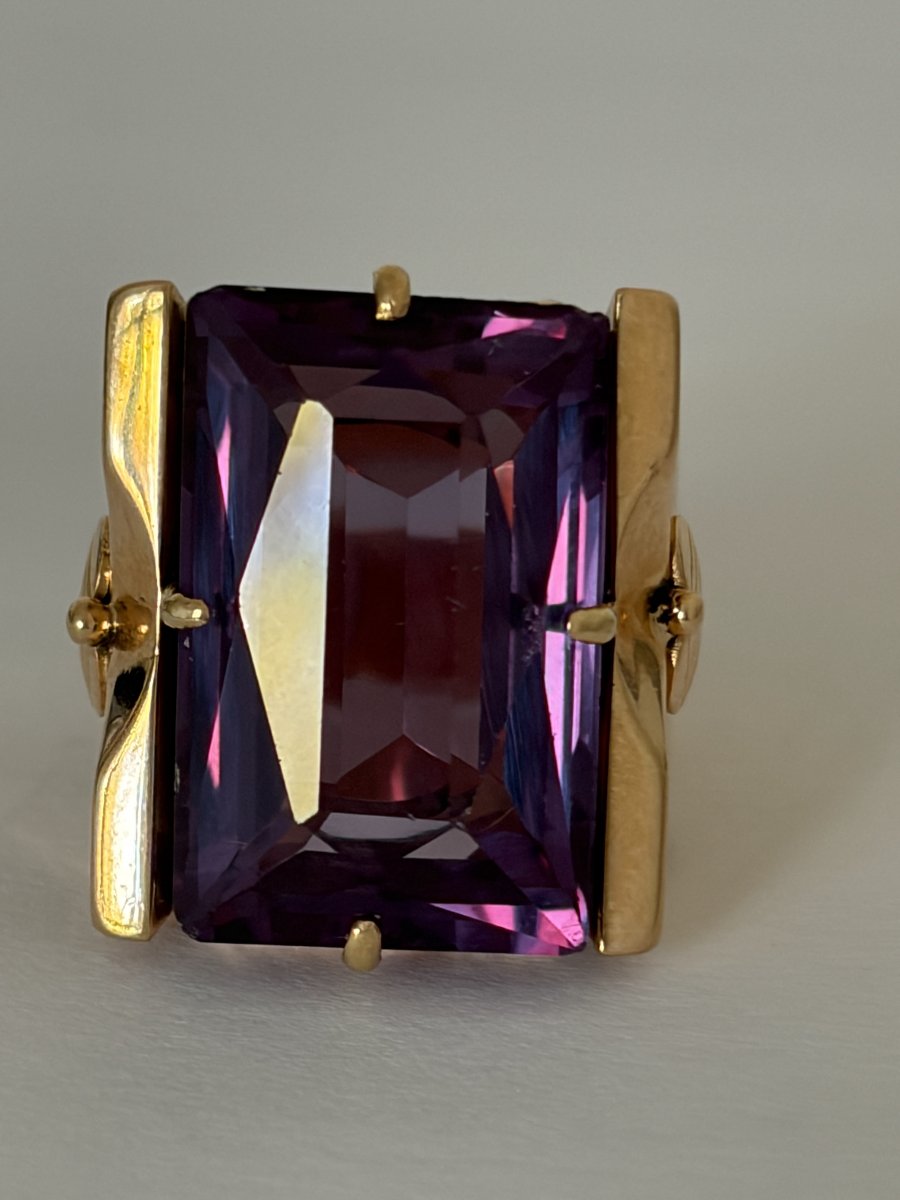 7961- Importante Bague Chevalière Or Rose Alexandrite Color Change