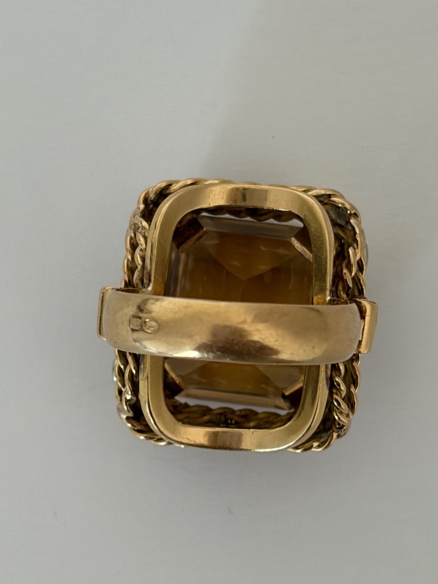 7963- Bague Vintage Or Jaune Platine Citrine 10,00 ct Diamants-photo-2