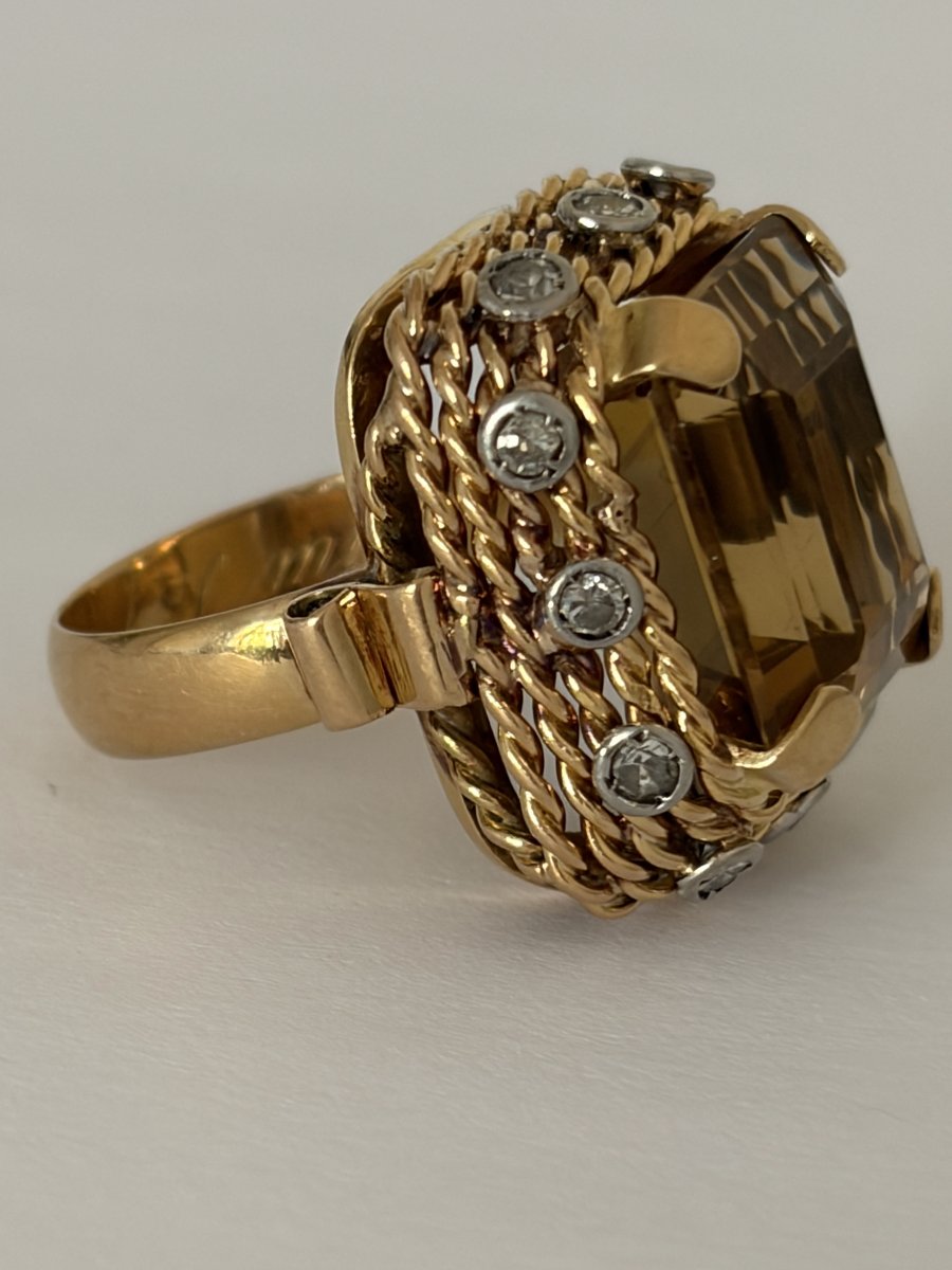 7963- Bague Vintage Or Jaune Platine Citrine 10,00 ct Diamants-photo-1