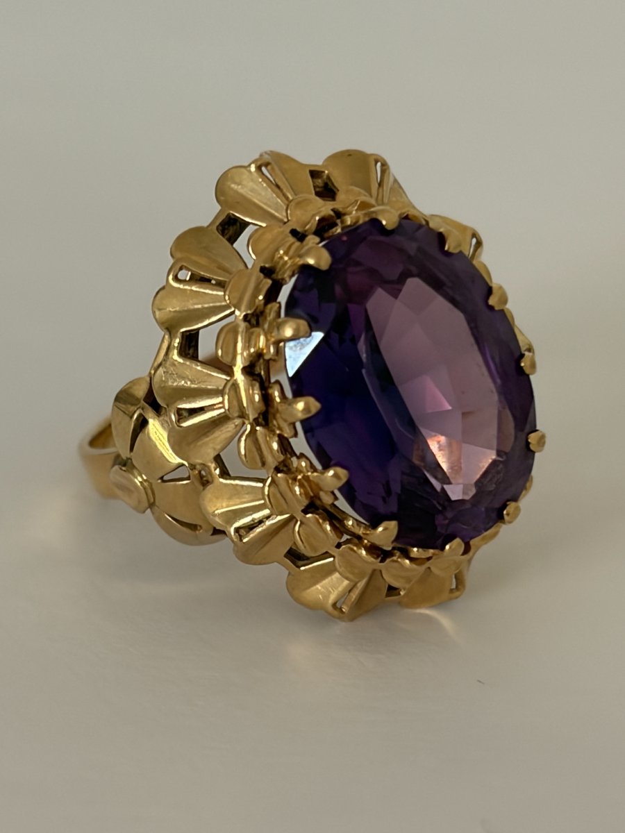 7964 - Vintage Yellow Gold Ring With Purple Stone-photo-4