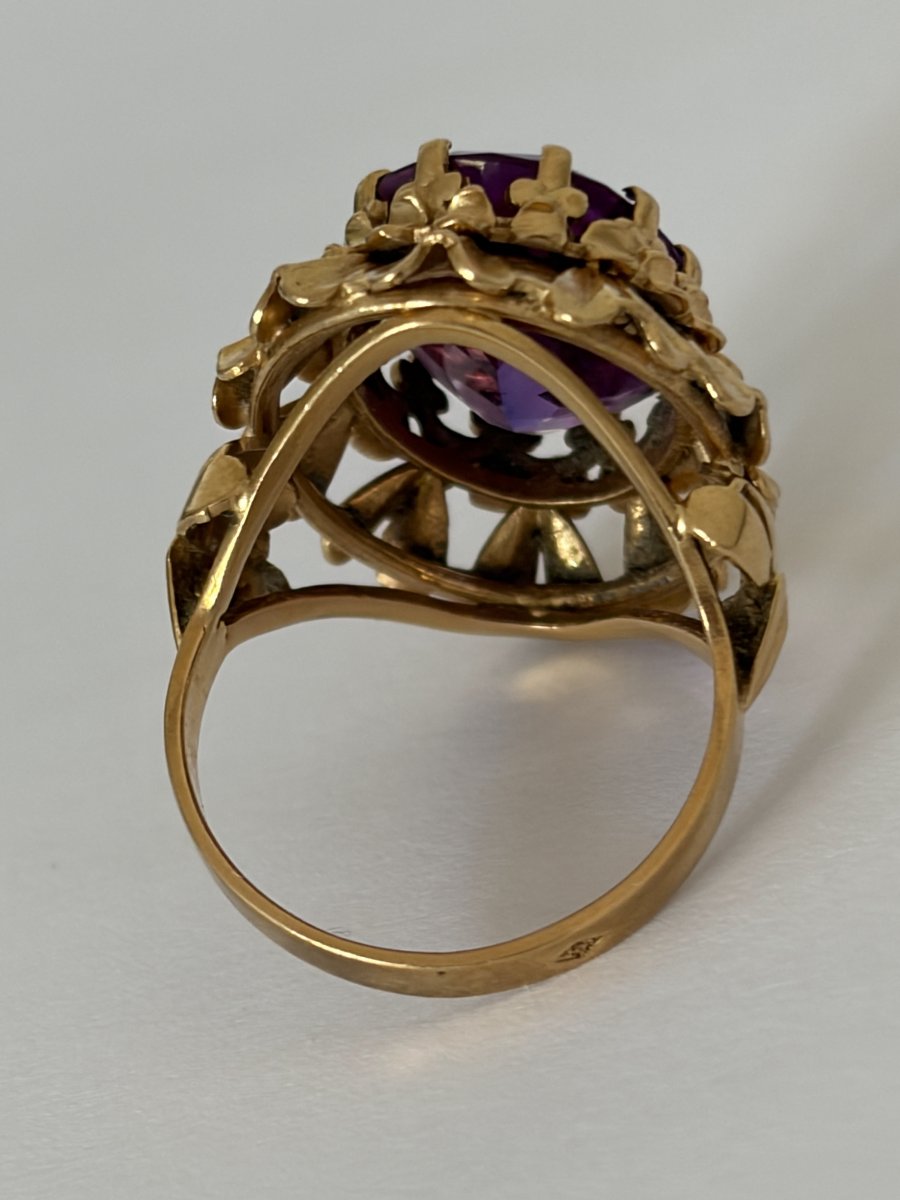 7964 - Vintage Yellow Gold Ring With Purple Stone-photo-2