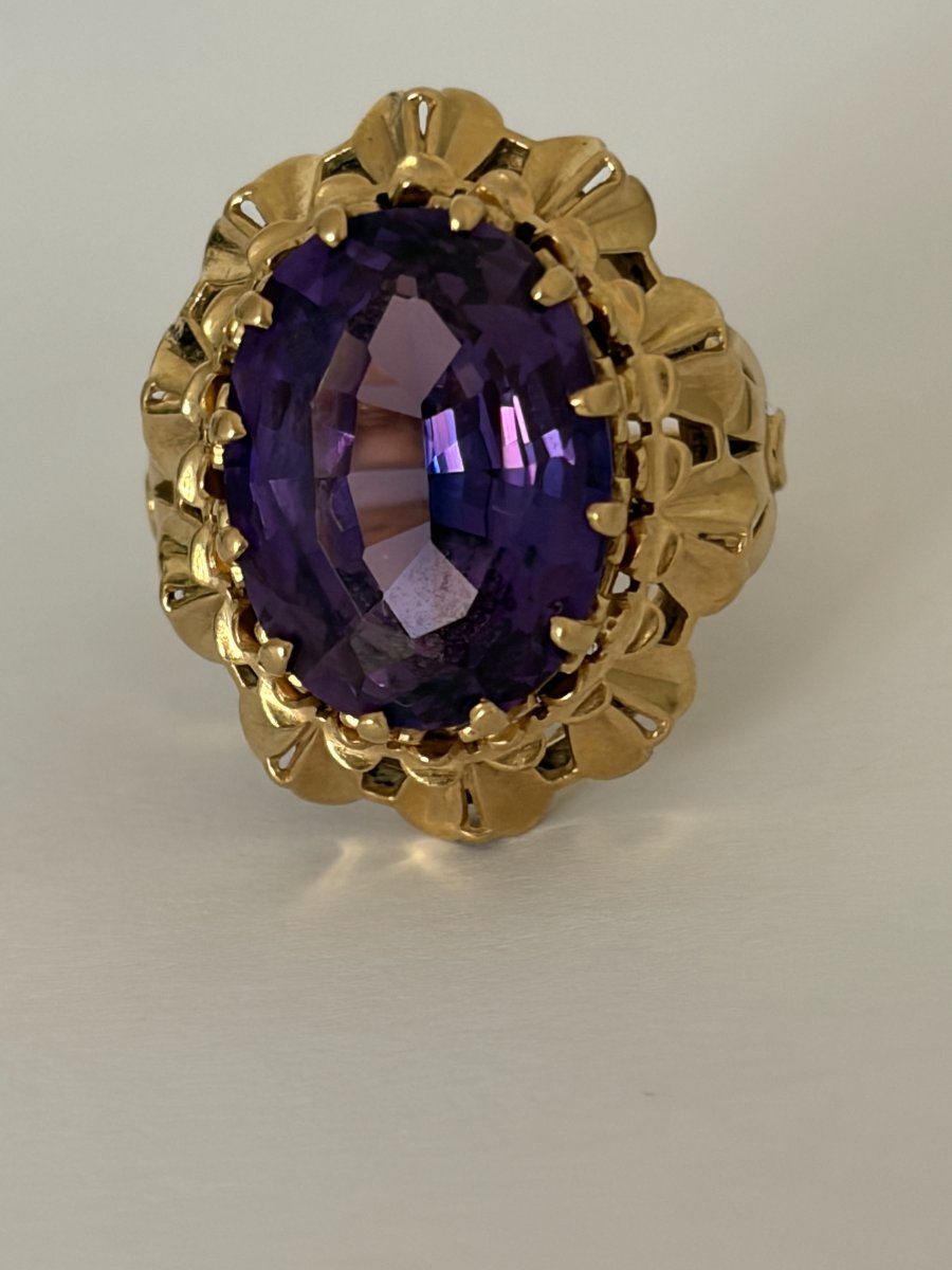 7964 - Vintage Yellow Gold Ring With Purple Stone-photo-3