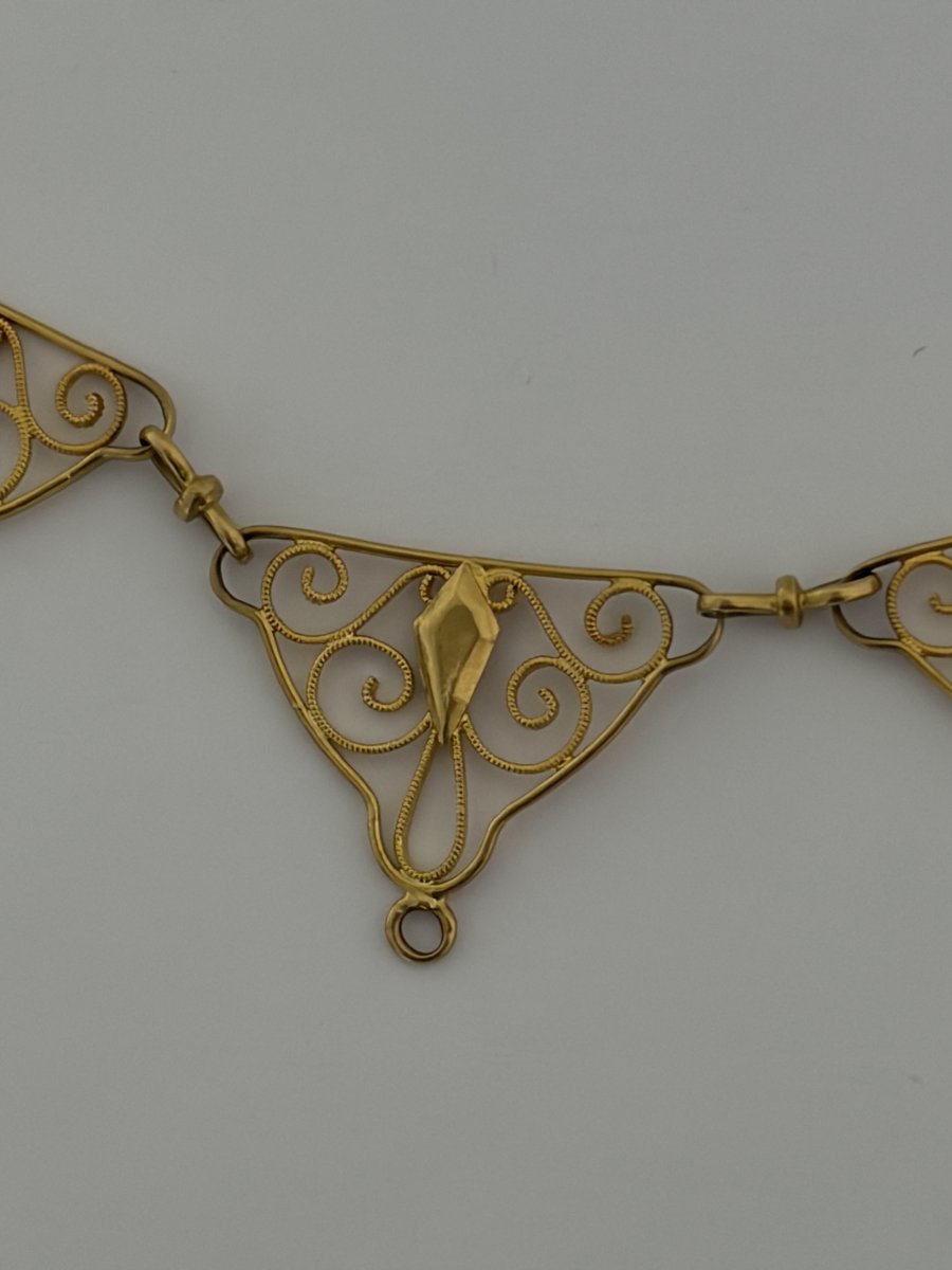 7965- Collier Ancien Draperie Or Jaune Filigrané-photo-2