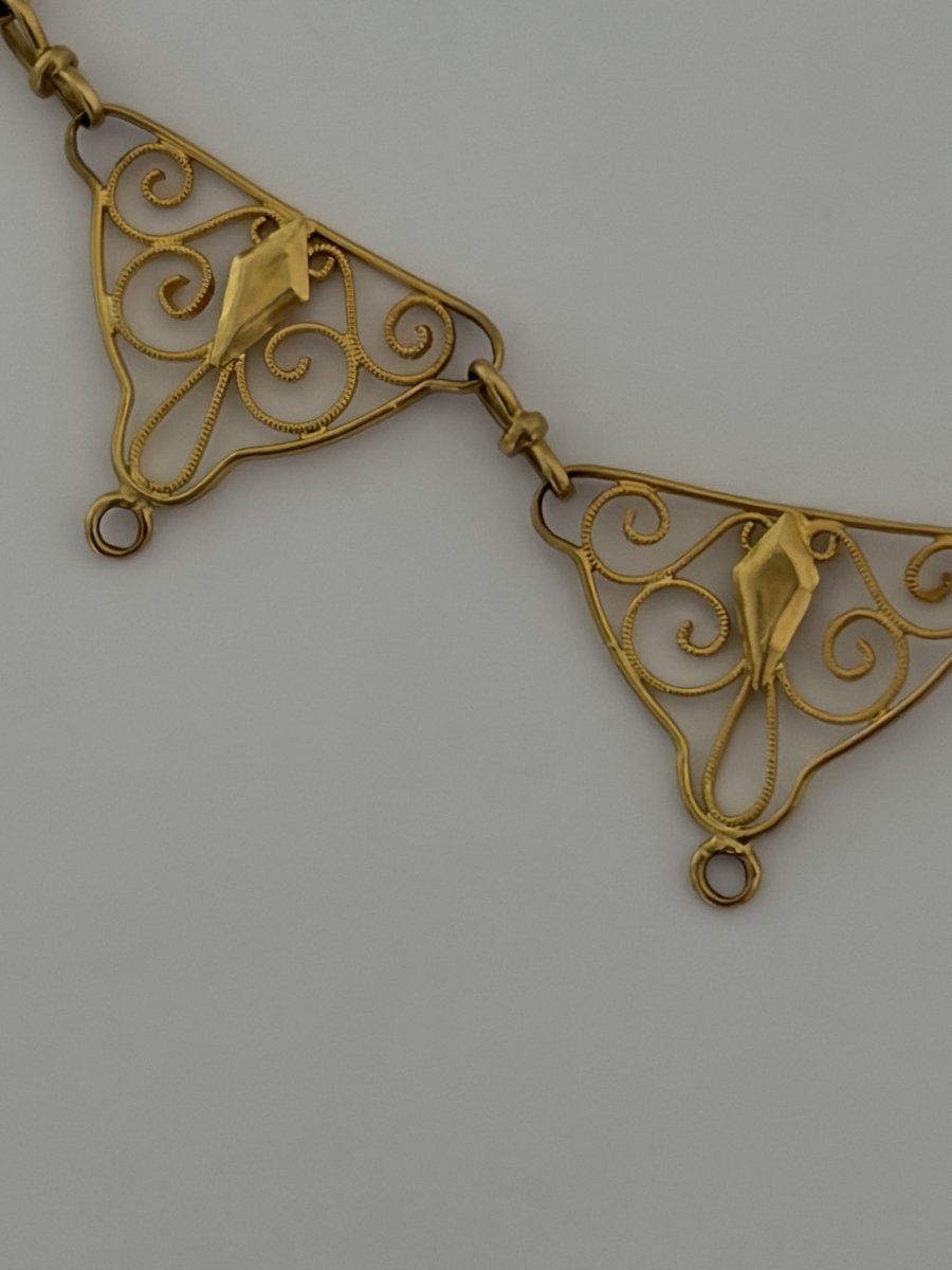 7965- Collier Ancien Draperie Or Jaune Filigrané-photo-4