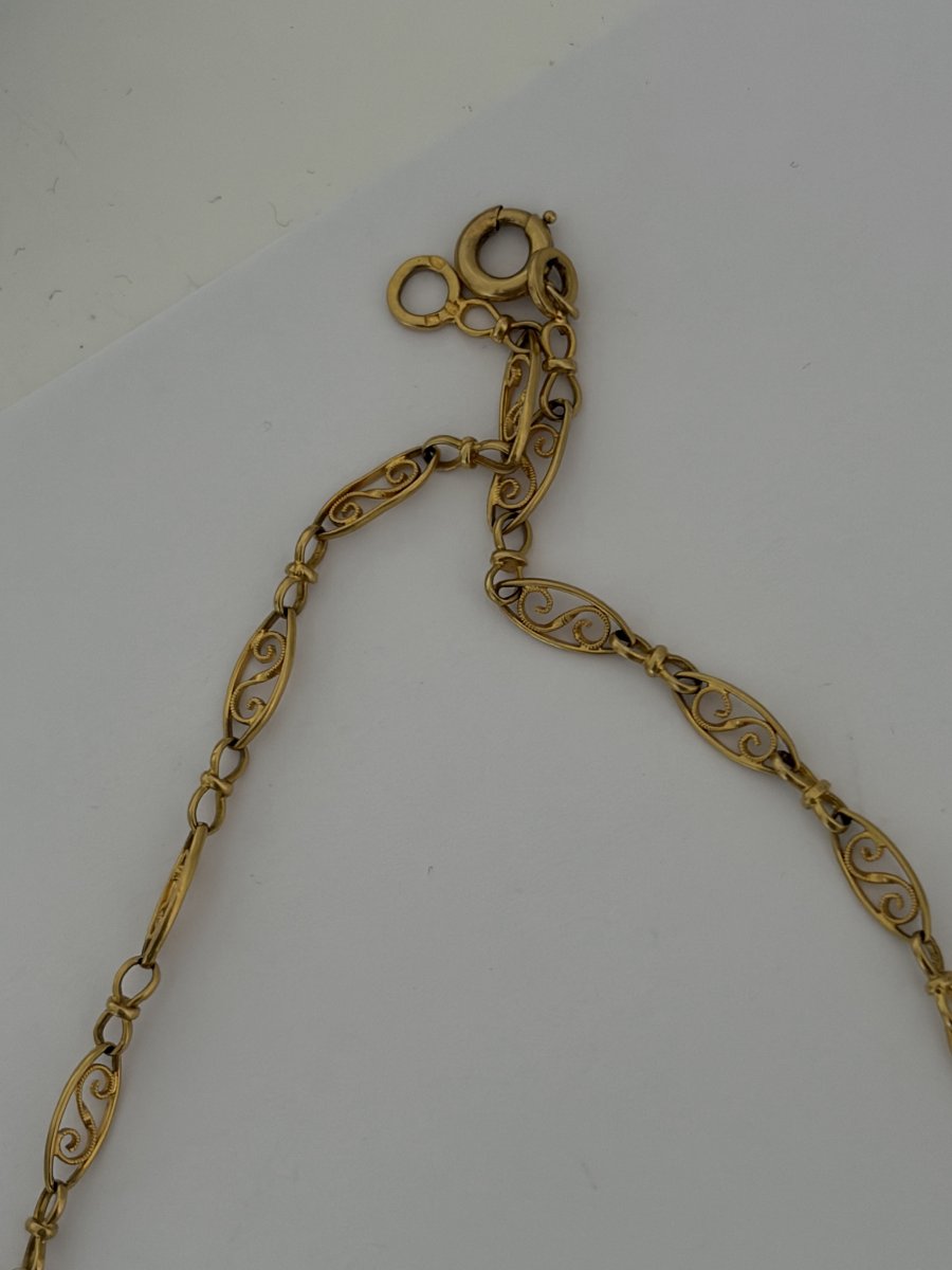 7965- Collier Ancien Draperie Or Jaune Filigrané-photo-1