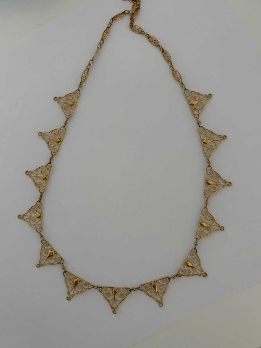 7965- Collier Ancien Draperie Or Jaune Filigrané