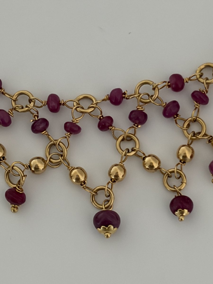 7967—vintage Draped Necklace In Yellow Gold With Rubies-photo-1