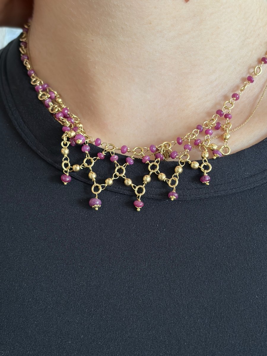 7967—vintage Draped Necklace In Yellow Gold With Rubies-photo-2