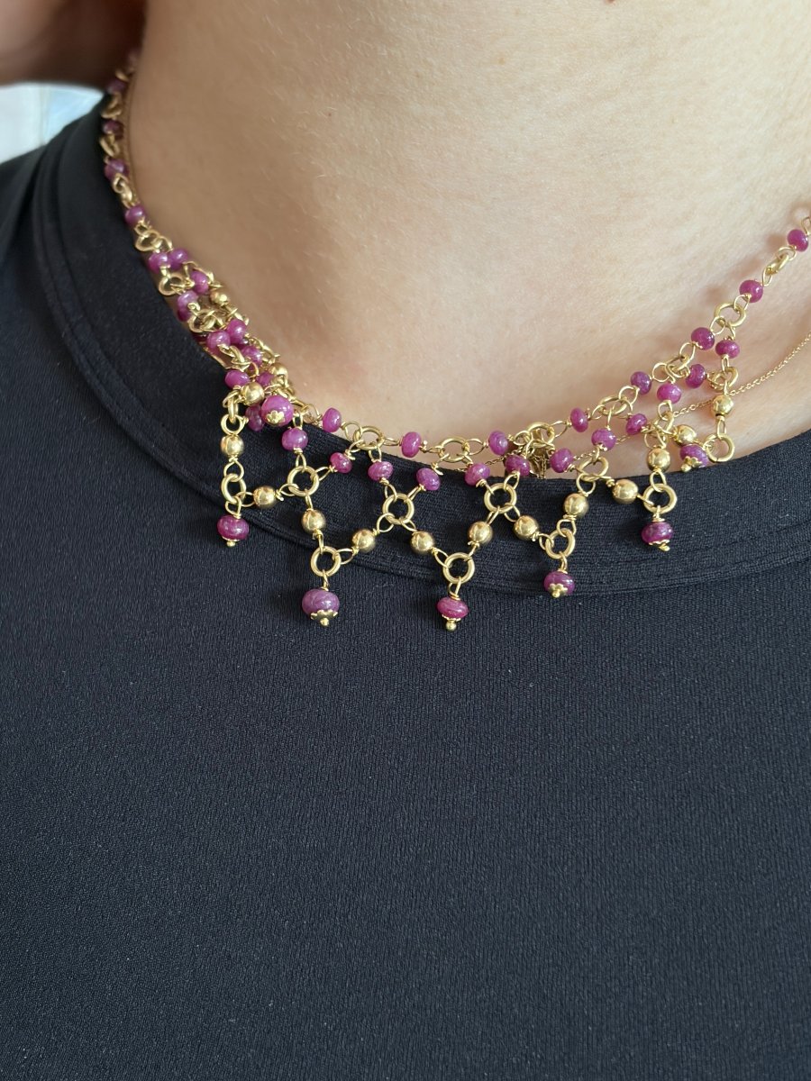 7967—vintage Draped Necklace In Yellow Gold With Rubies-photo-3