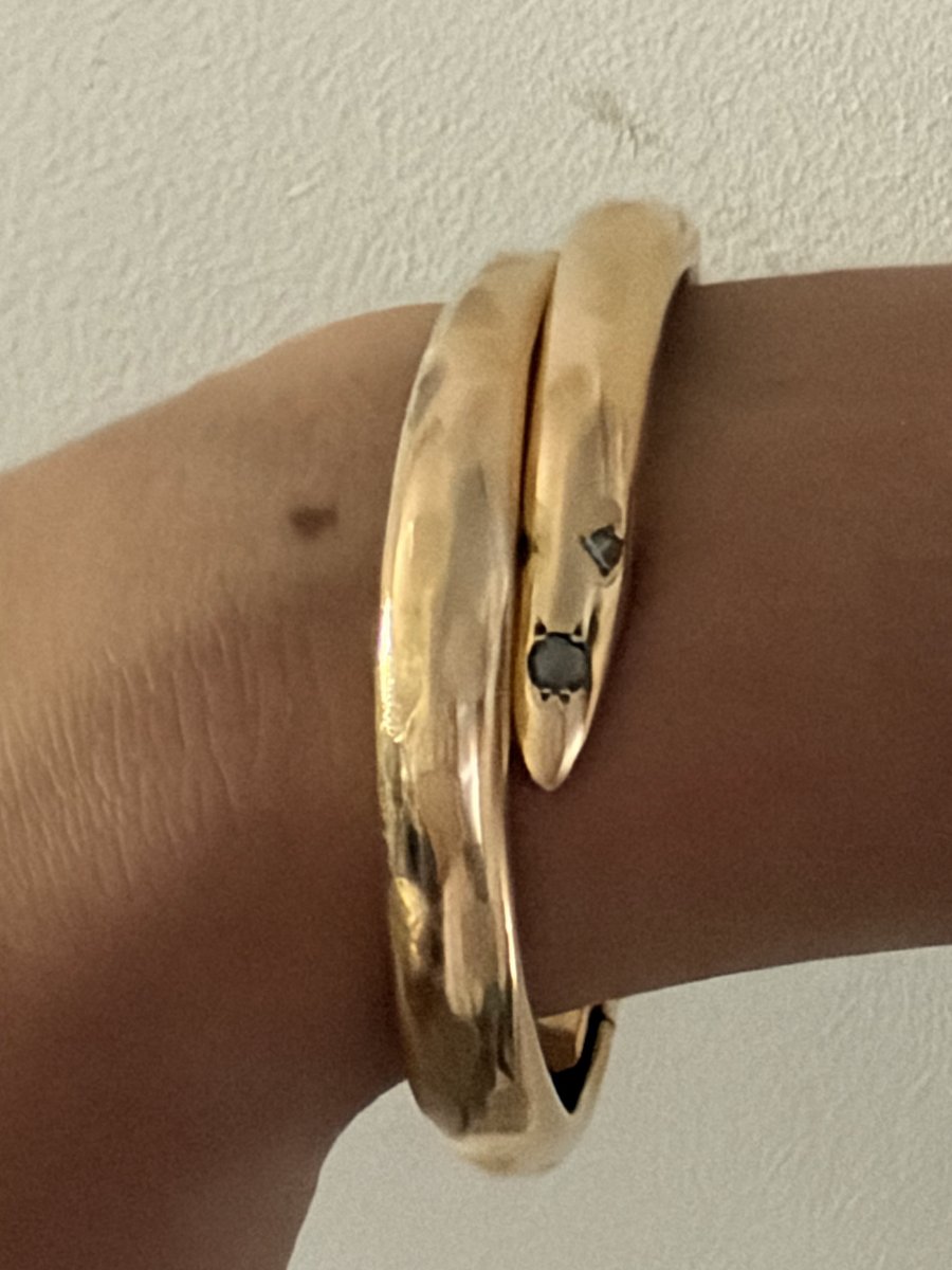 7968 - Antique Yellow Gold Snake Bracelet With Diamonds-photo-4