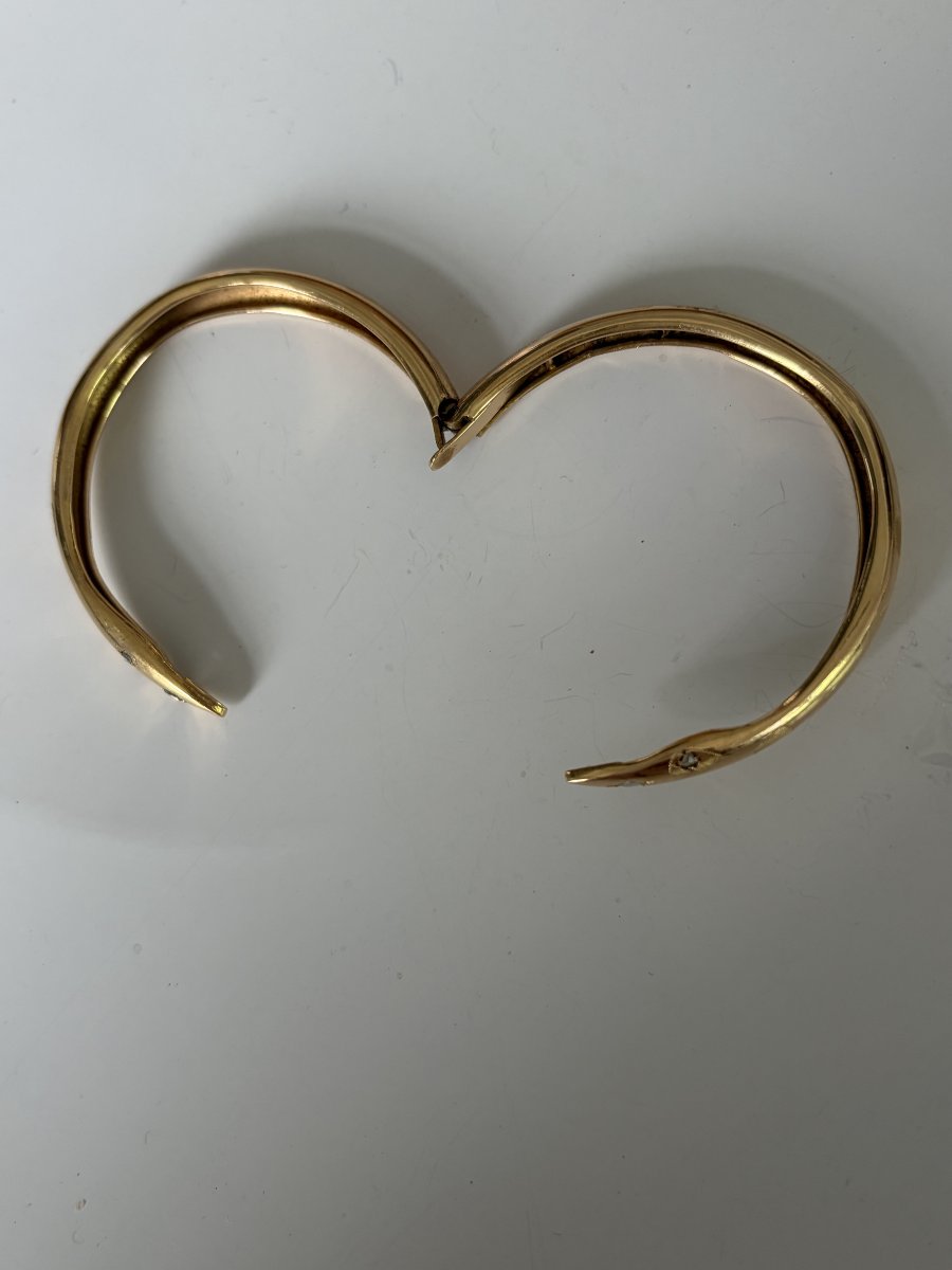 7968 - Antique Yellow Gold Snake Bracelet With Diamonds-photo-2
