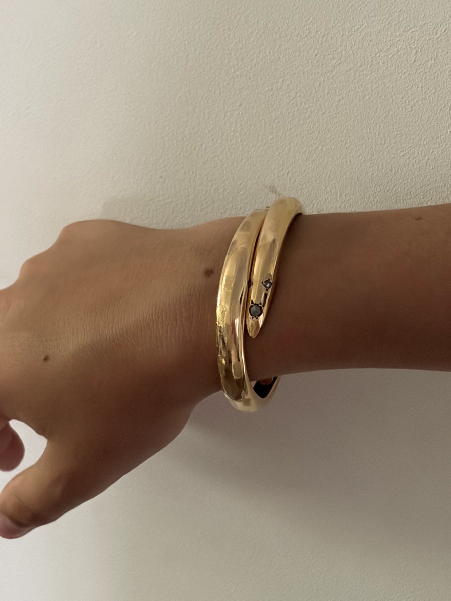 7968 - Antique Yellow Gold Snake Bracelet With Diamonds-photo-3