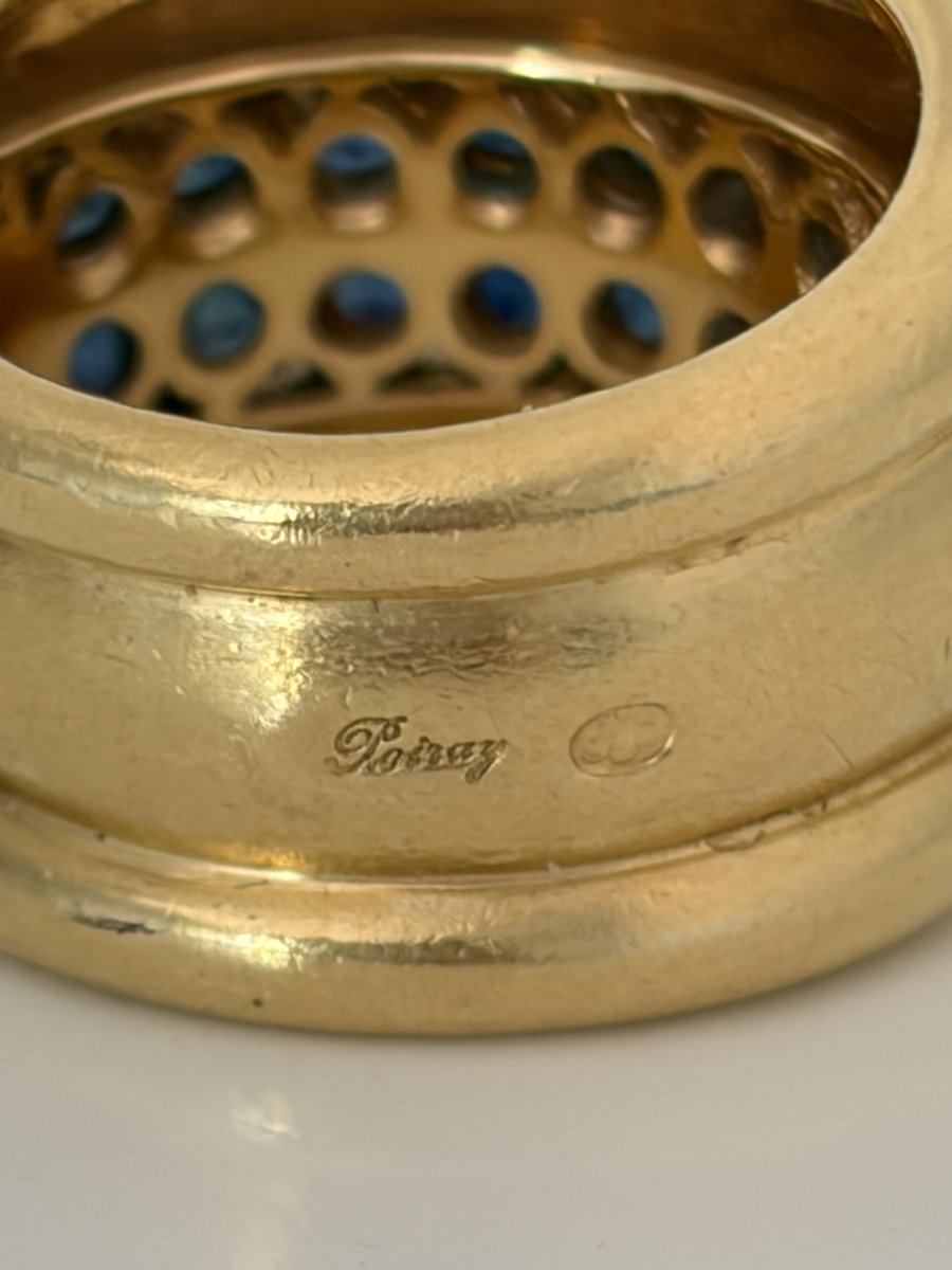 7972- Bague Jonc POIRAY Or Jaune Saphirs Diamants-photo-2