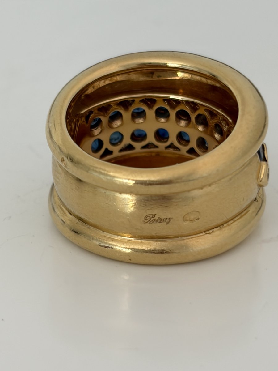 7972- Bague Jonc POIRAY Or Jaune Saphirs Diamants-photo-3