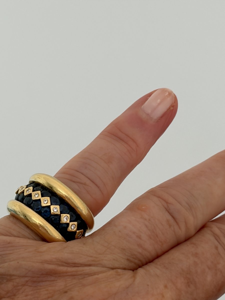 7972- Bague Jonc POIRAY Or Jaune Saphirs Diamants-photo-4