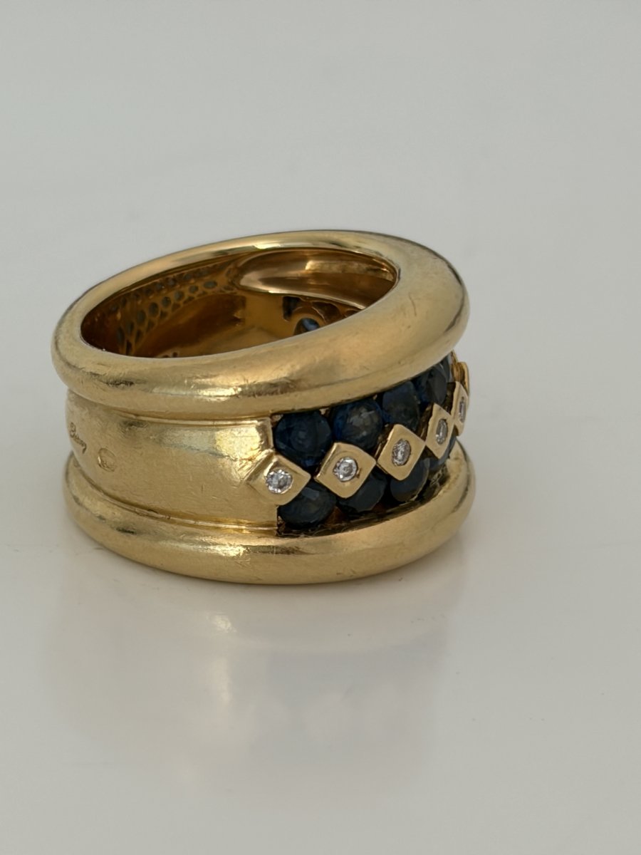 7972- Bague Jonc POIRAY Or Jaune Saphirs Diamants-photo-1