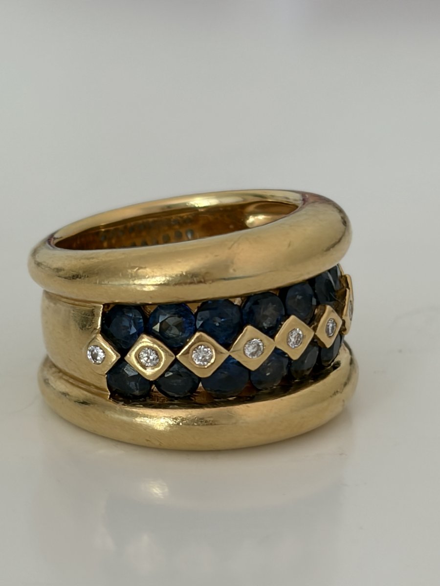 7972- Bague Jonc POIRAY Or Jaune Saphirs Diamants-photo-2