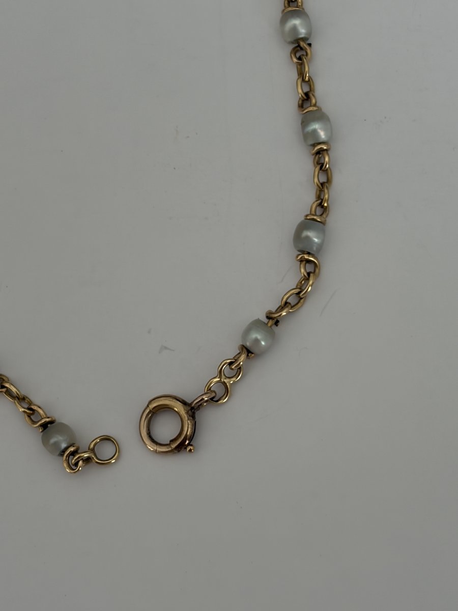 7975 - Yellow Gold Bracelet With Baroque Pearls-photo-2