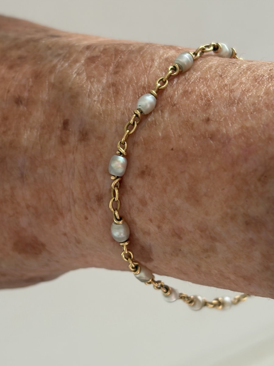 7975 - Yellow Gold Bracelet With Baroque Pearls-photo-3