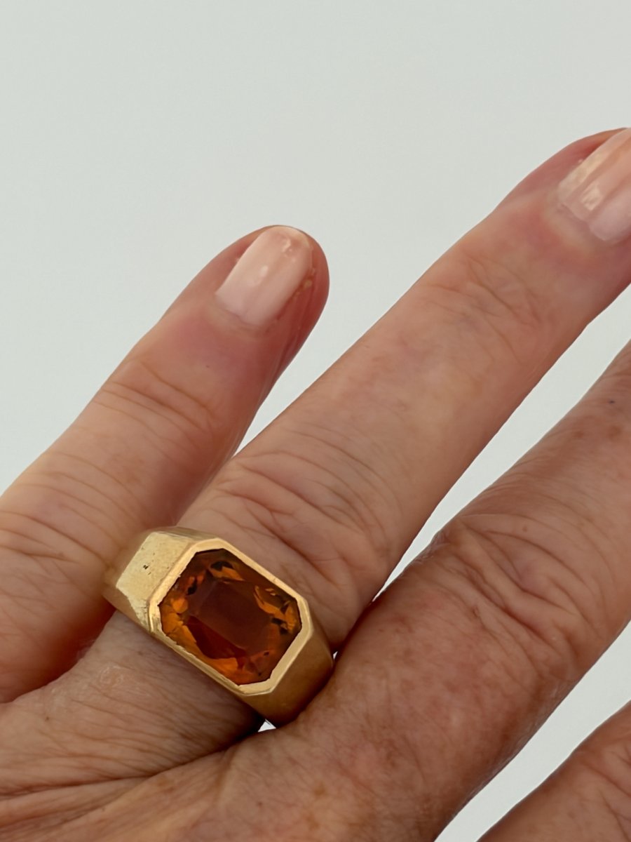 7976 - Yellow Gold Signet Ring With 6.00 Ct Citrine-photo-3