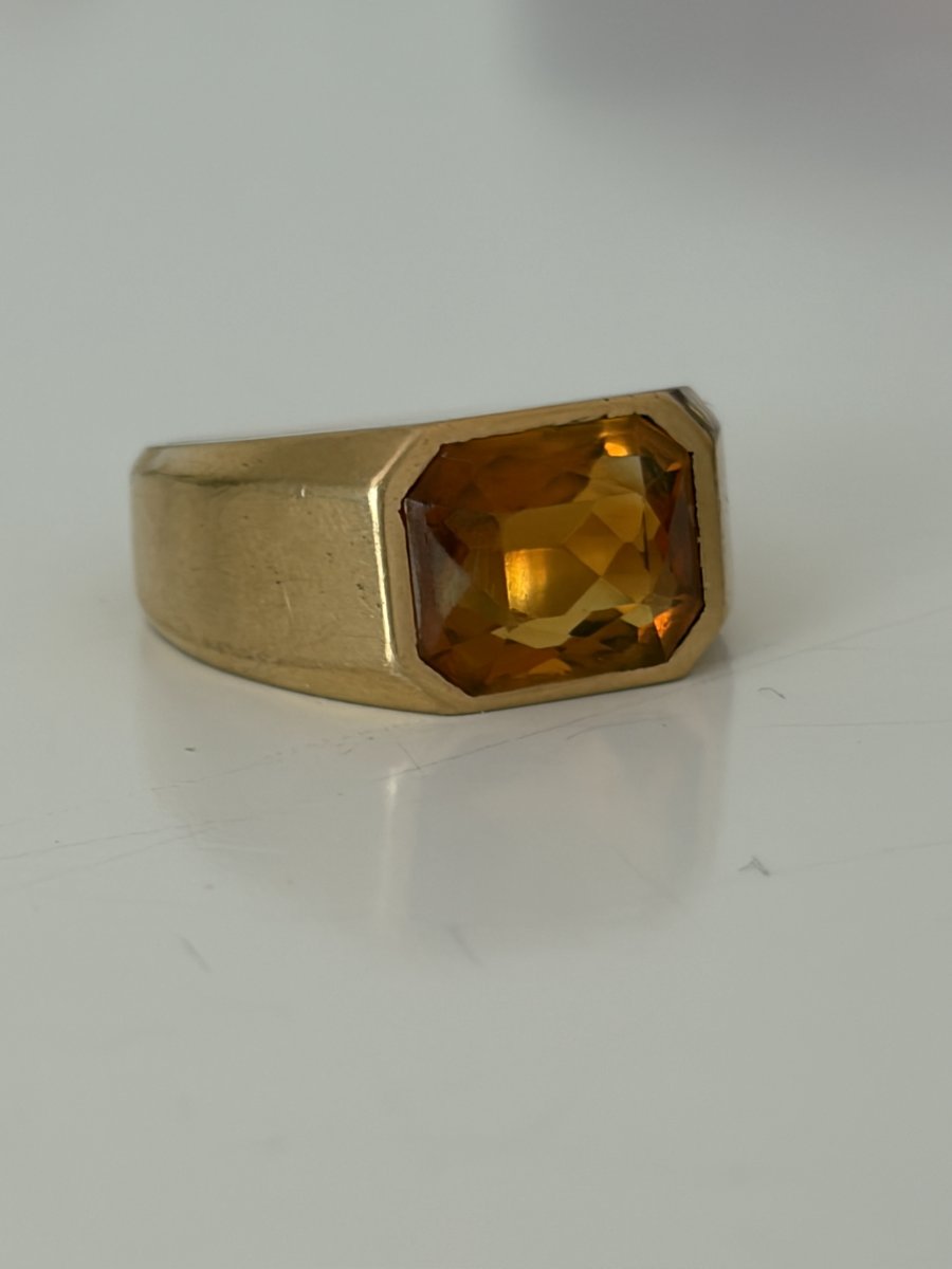 7976 - Yellow Gold Signet Ring With 6.00 Ct Citrine-photo-1