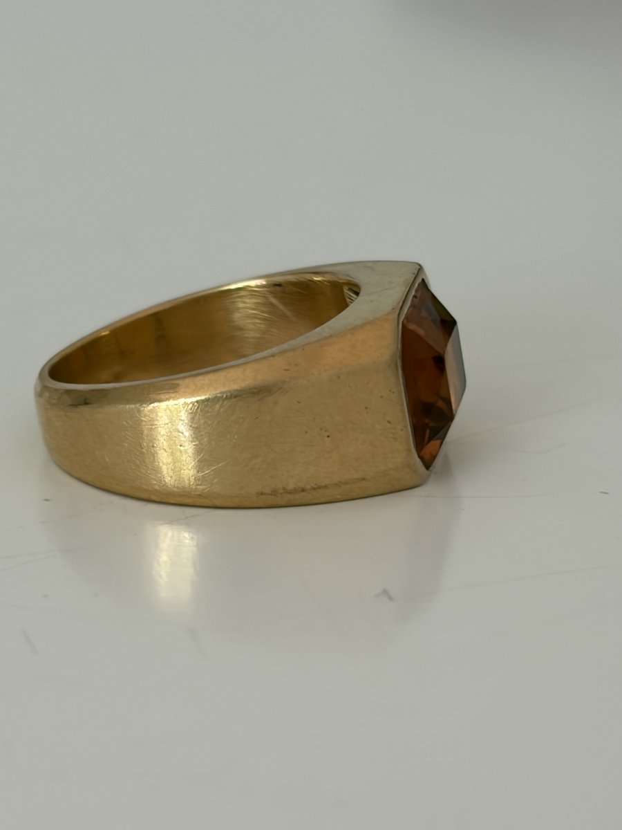 7976 - Yellow Gold Signet Ring With 6.00 Ct Citrine-photo-2