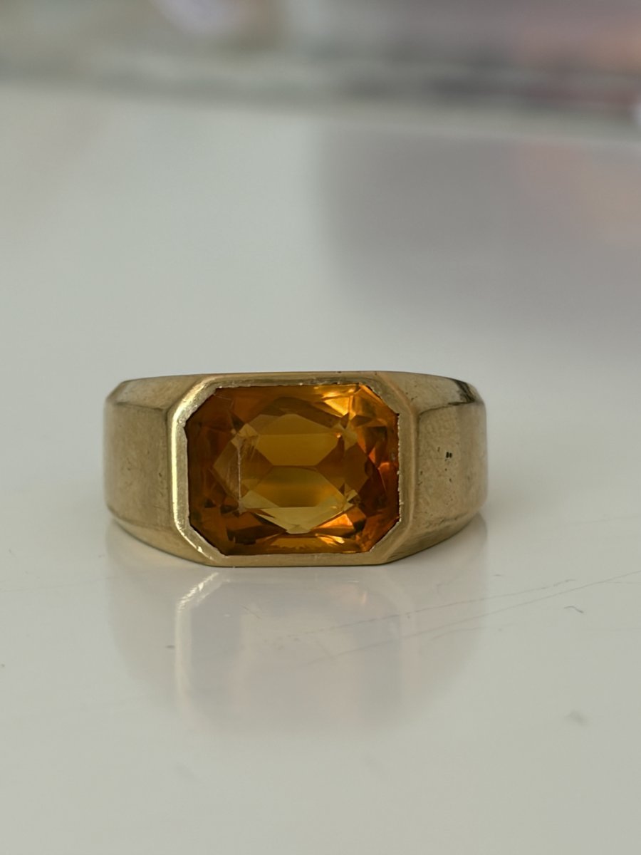 7976 - Yellow Gold Signet Ring With 6.00 Ct Citrine