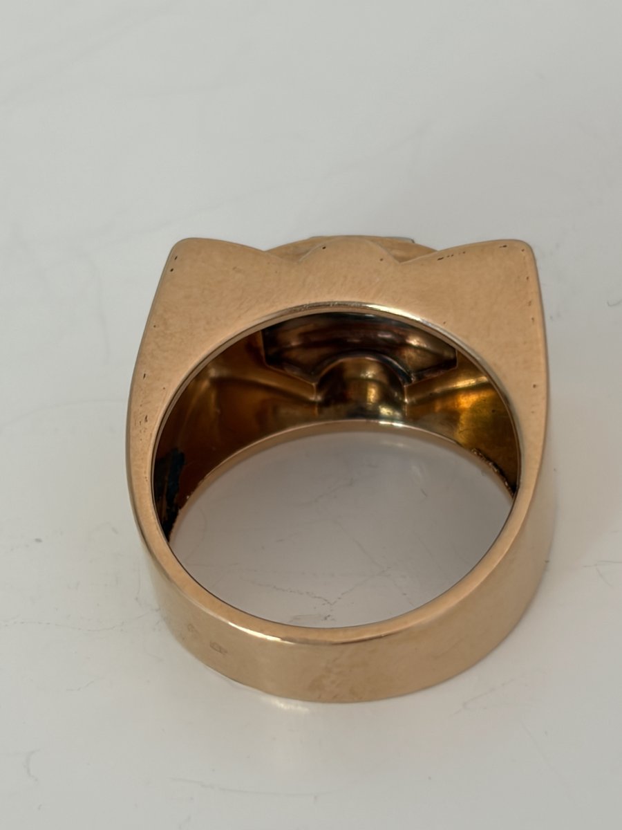 7980- Bague Tank Or Jaune Platine Saphir Diamants-photo-3