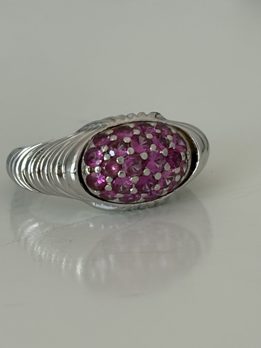 7981- Bague Jonc Vintage Or Gris Saphirs Roses-photo-3