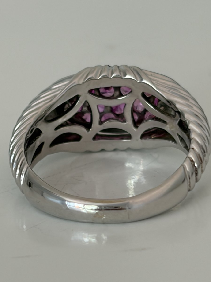 7981- Bague Jonc Vintage Or Gris Saphirs Roses-photo-4