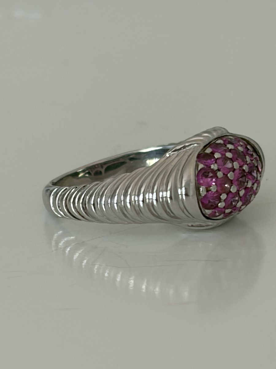 7981- Bague Jonc Vintage Or Gris Saphirs Roses-photo-1