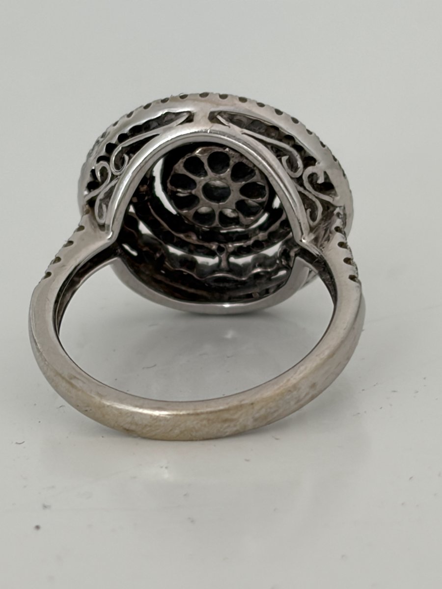 7986- Bague Cible Vintage Or Gris Diamants 1,30 ct-photo-3