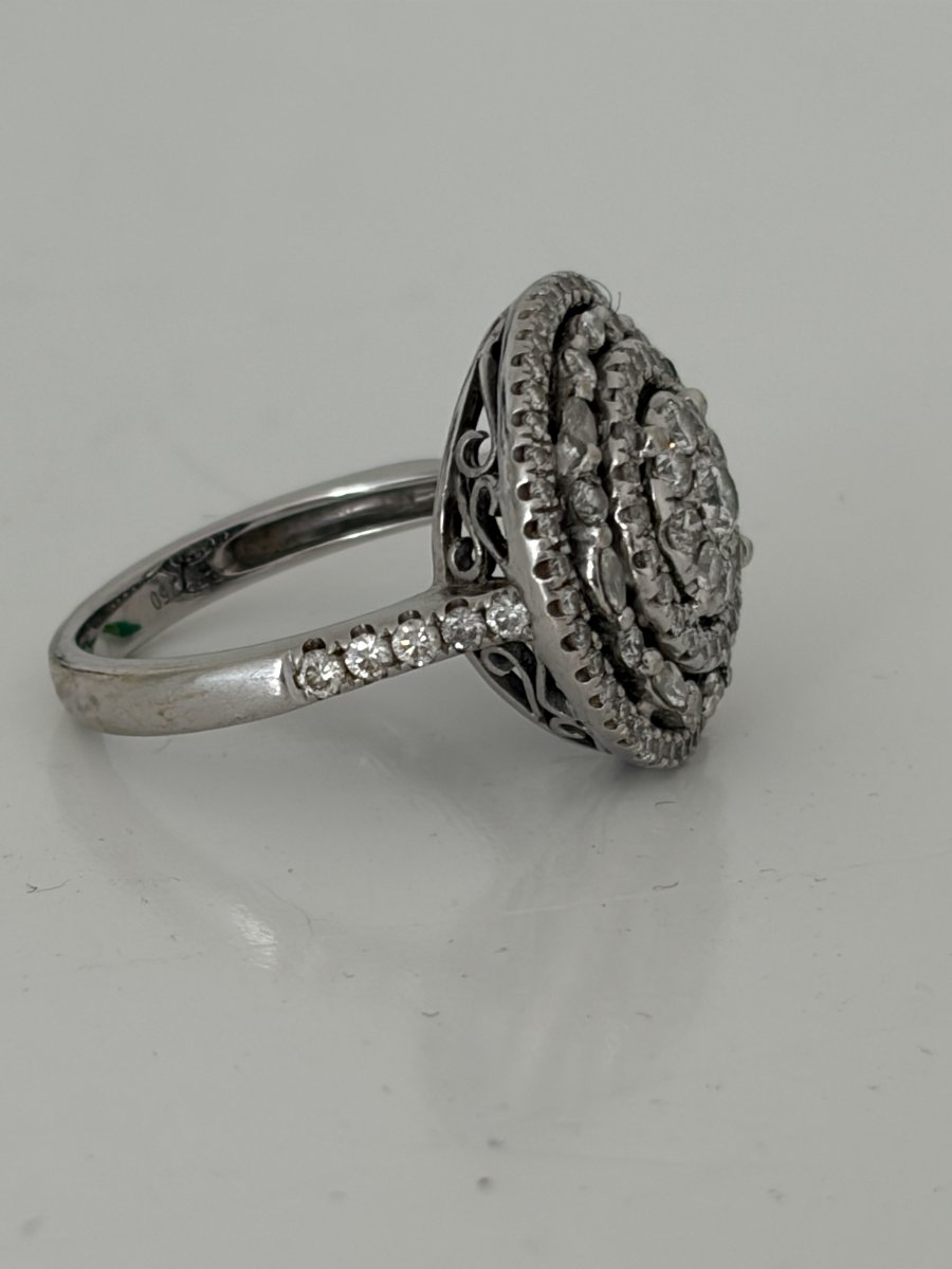 7986- Bague Cible Vintage Or Gris Diamants 1,30 ct-photo-4