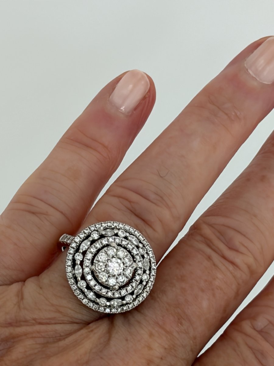 7986- Bague Cible Vintage Or Gris Diamants 1,30 ct-photo-2