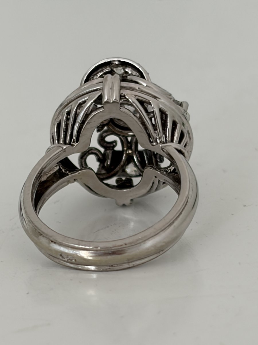 7987- Bague Dôme Vintage Or Gris Platine Diamants-photo-4