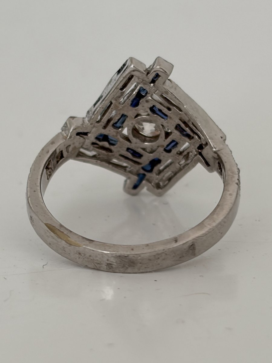 7992 - Vintage White Gold Ring With Diamonds And Sapphires-photo-2