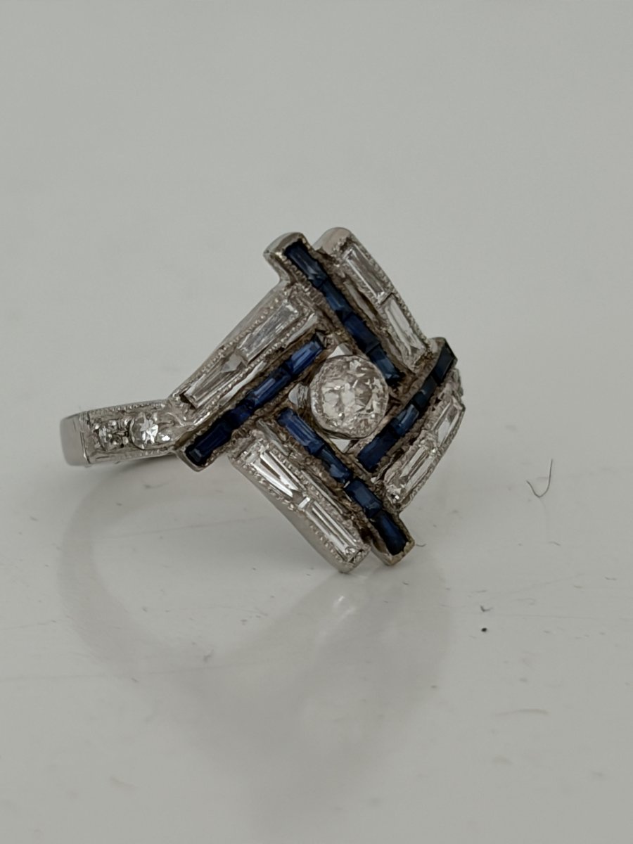7992 - Vintage White Gold Ring With Diamonds And Sapphires-photo-4