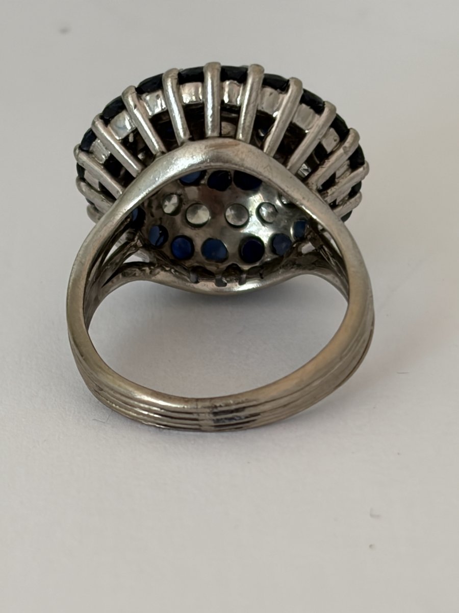 7997- Bague Cocktail Vintage Or Gris Saphirs Diamants-photo-2