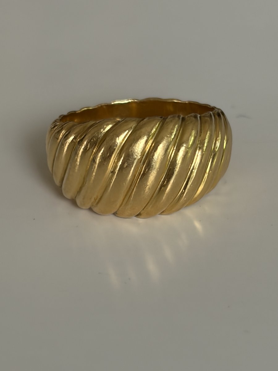 7998 - Vintage Yellow Gold Ribbed Band Ring-photo-2