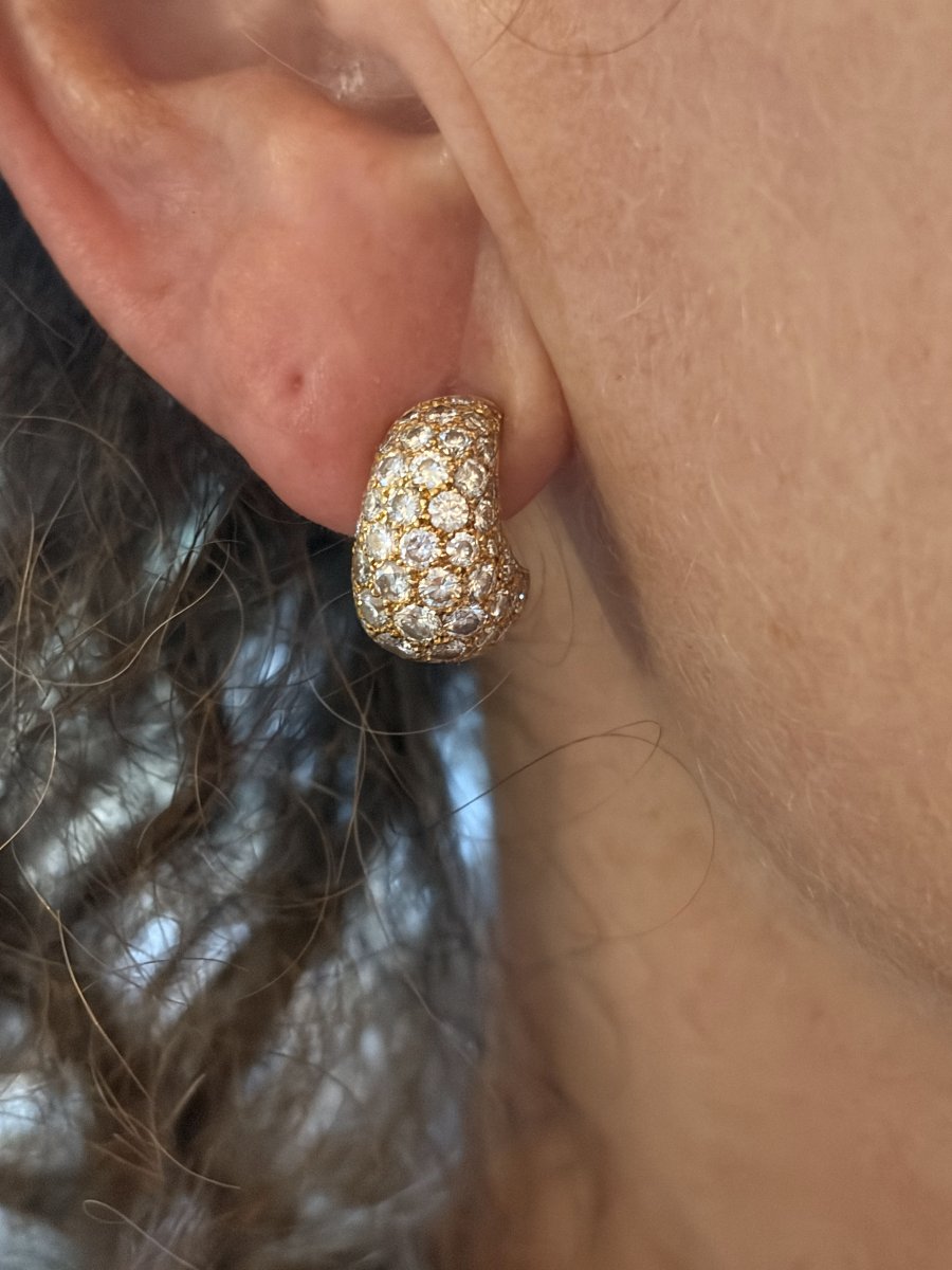 8047 - Domed Yellow Gold Diamond Earrings-photo-2