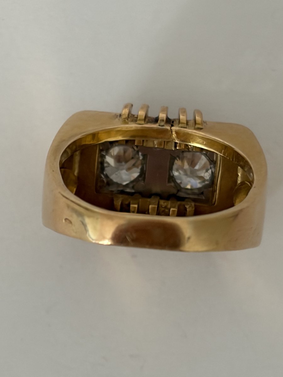 8049 - Yellow Gold Tank Ring With Diamonds-photo-2