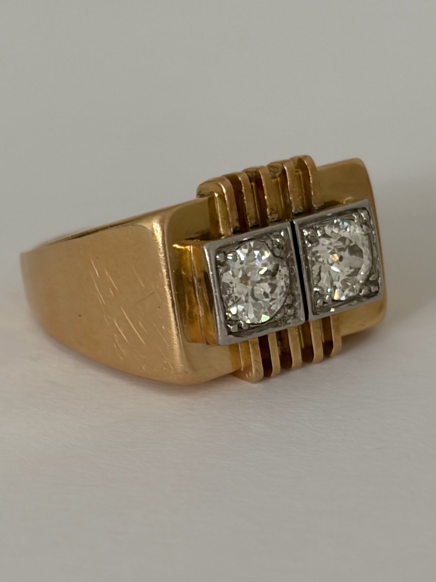 8049 - Yellow Gold Tank Ring With Diamonds-photo-1