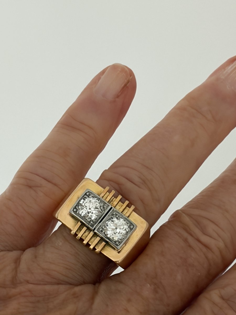 8049 - Yellow Gold Tank Ring With Diamonds-photo-2