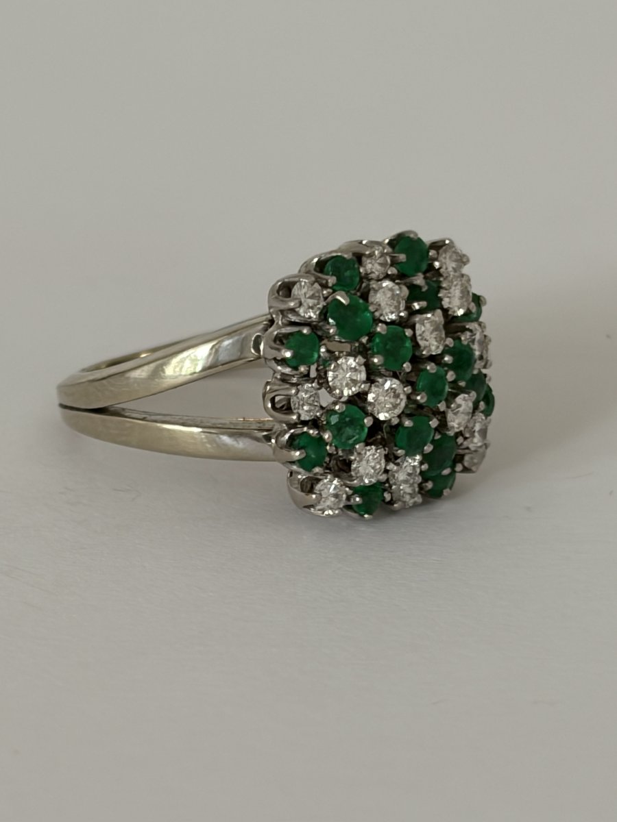 8052 - Platinum Cocktail Ring With Emeralds And Diamonds-photo-4