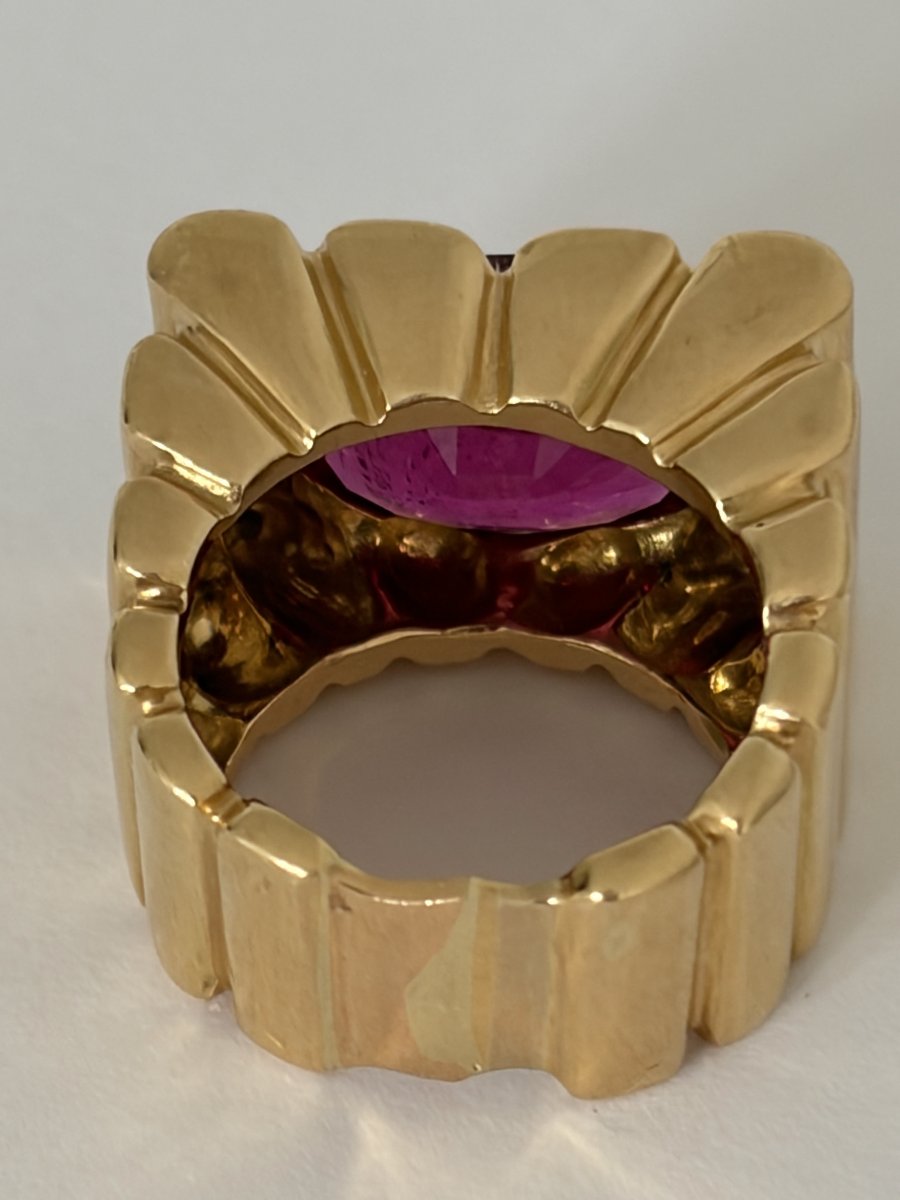 8053- Importante Bague Chevalière Or Jaune Rubellite Diamants-photo-1