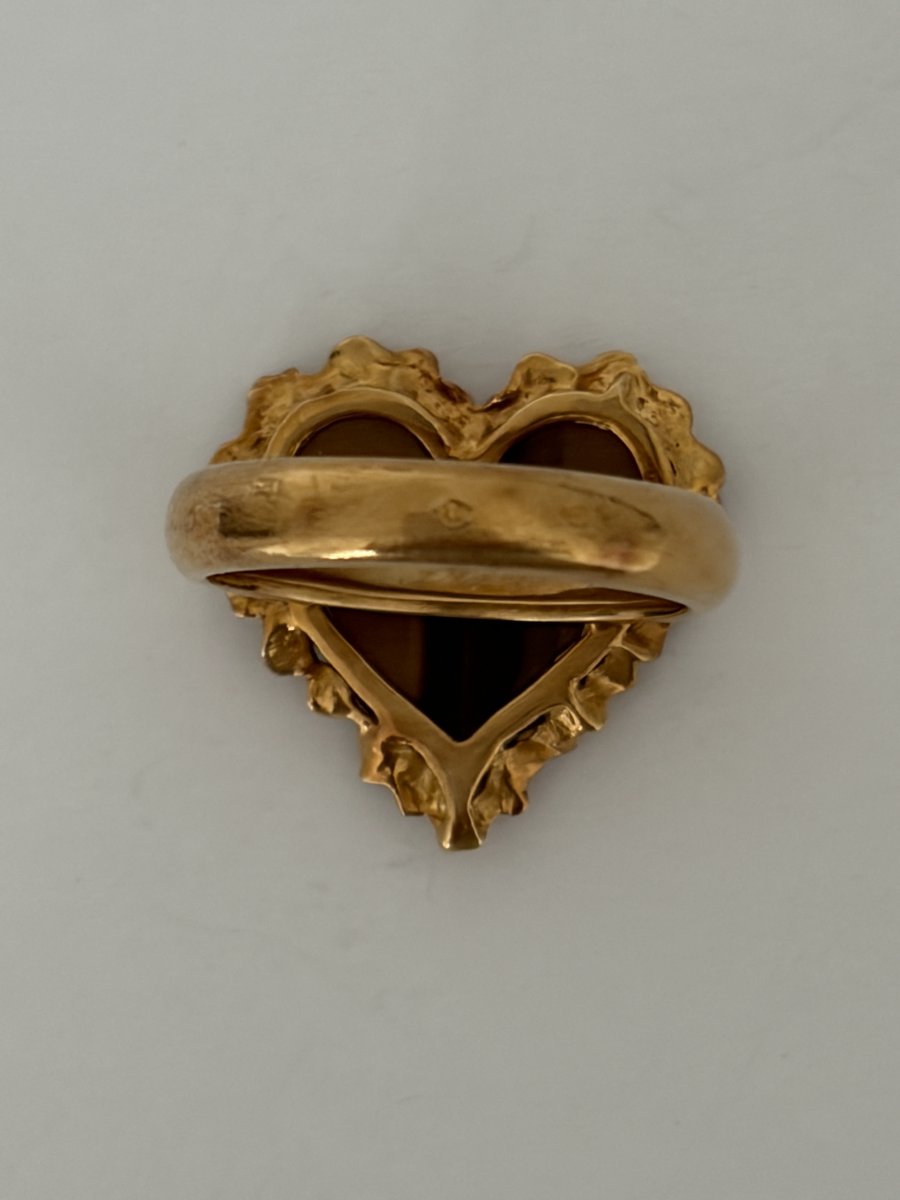 8055 - Vintage Yellow Gold Tiger's Eye Heart Ring-photo-1