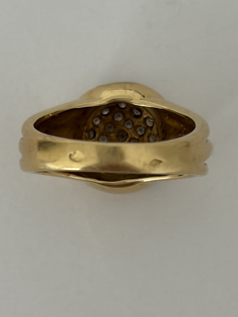 8058- Bague Vintage Or Jaune Godronné Diamants-photo-2