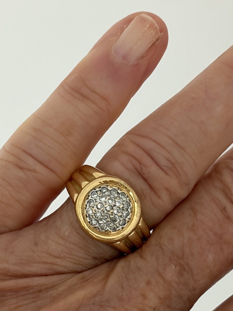 8058- Bague Vintage Or Jaune Godronné Diamants-photo-1
